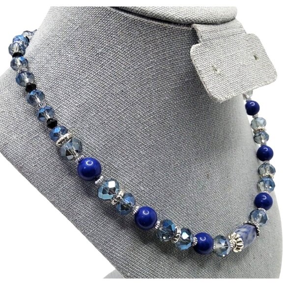 vintage sodalite stone blue glass beads adjustable necklace - Picture 8 of 10